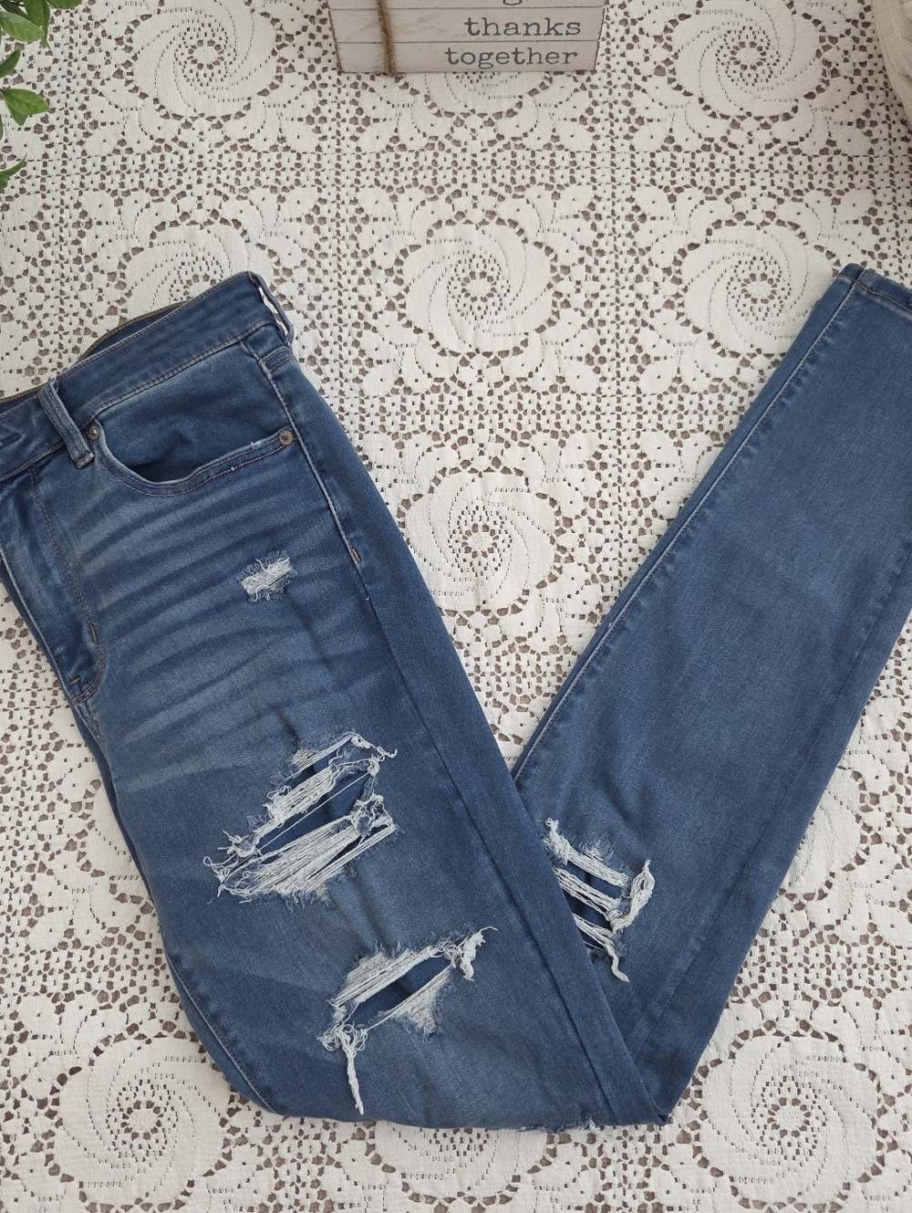 American Eagle Outfitters Blue Distressed  Jeggings Size 12 - Picture 8 of 8